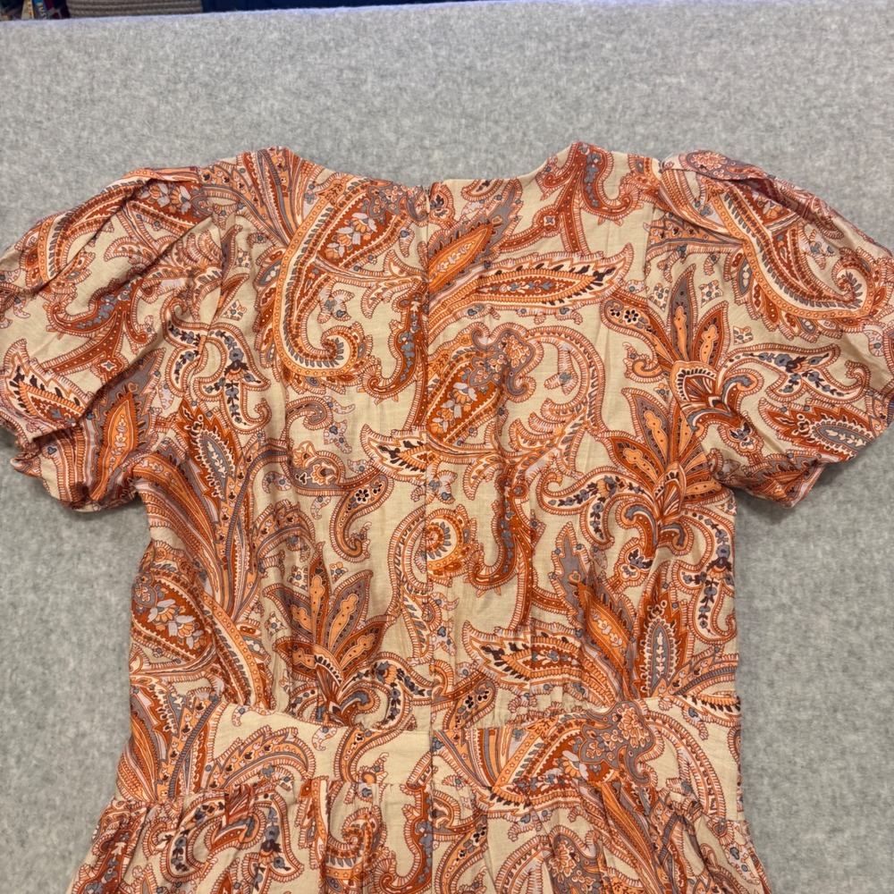 NEW TCEC Avara Coley Dress Paisley Puff Sleeve Mini Pom Pom Trim Womens L - Picture 11 of 13